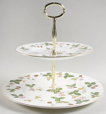 Wild Strawberry (Bone & Oven To Table) 6 5/8"-10"  2 Tiered Serving Tray (Dp, Sp) HC
