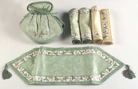 Wild Strawberry (Bone & Oven To Table) Cloth Tea Set (Tea Cosy,Placemats,Table Runner)