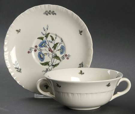Williamsburg Wild Flowers Flat Cream Soup Bowl & Saucer Set