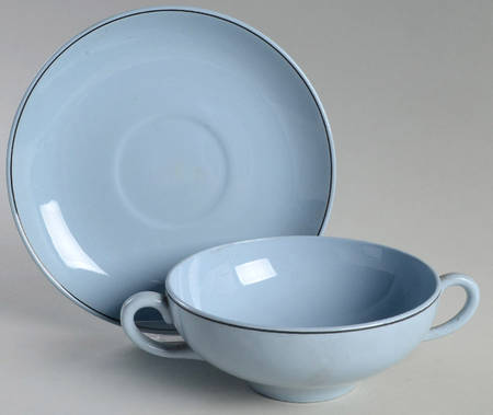 Woodland Black Footed Cream Soup Bowl & Saucer Set