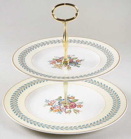 Woodstock (Gold Trim) 6 5/8"-10"  2 Tiered Serving Tray (Dp, Sp) HC