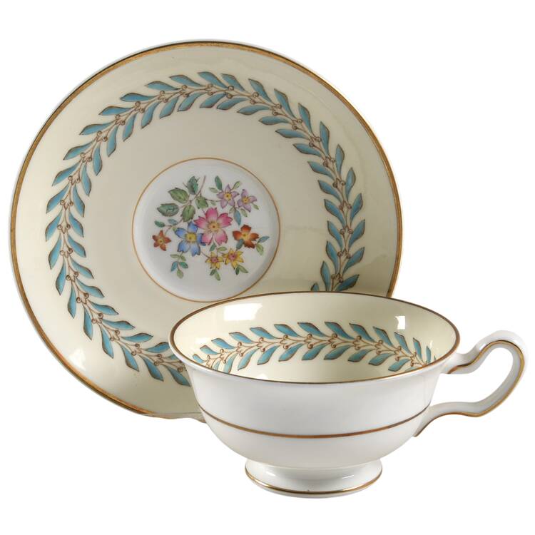Woodstock (Gold Trim) Footed Cup & Saucer Set