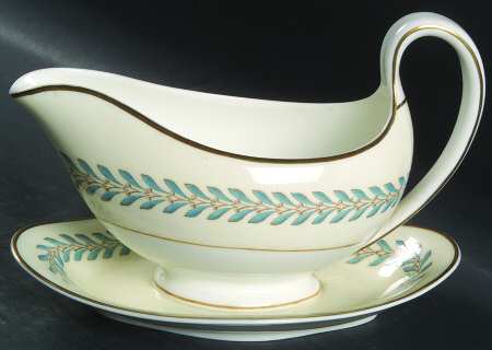 Woodstock (Gold Trim) Gravy Boat with Attached Underplate