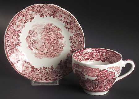 Woodland Pink (Unicorn Backstamp) Flat Cup & Saucer Set
