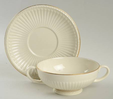 Edme (Gold Trim) Footed Cream Soup Bowl & Saucer Set