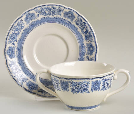Yale University Blue (Not Embossed) Flat Bouillon Cup & Saucer