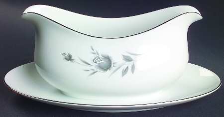 Maltese Rose Gravy Boat with Attached Underplate