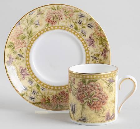 Floral Tapestry Bond Shape Demitasse Cup and Saucer Set