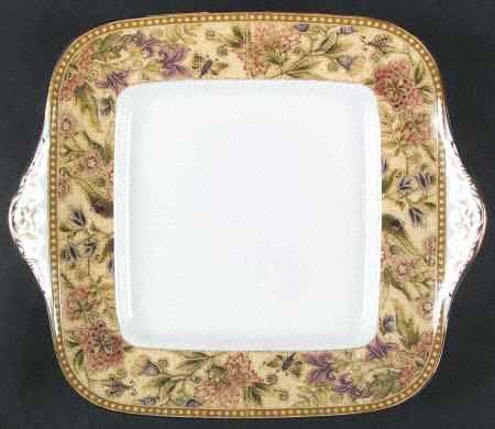 Floral Tapestry Square Handled Cake Plate