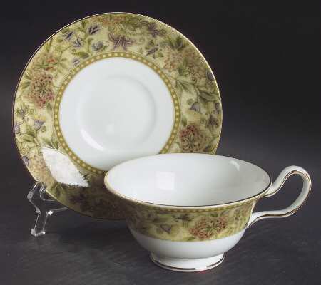 Floral Tapestry Peony Shape Footed Cup & Saucer Set