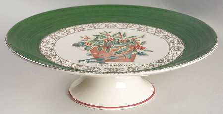 Sarah's Garden Christmas Green 11" Diameter Pedestal Cake Stand