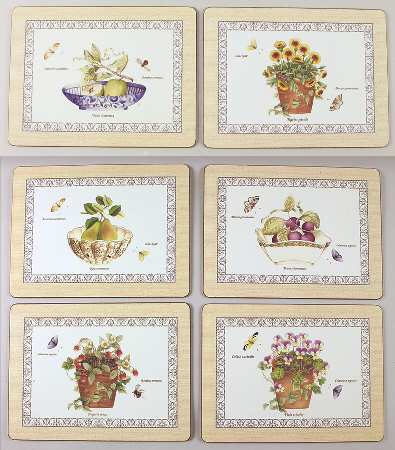 Sarah's Garden (Set of 6) Small Corkboard Placemats (Motifs 1-6)