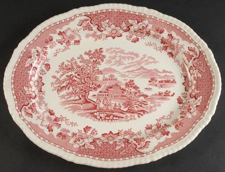 Seaforth Pink (Rope Edge, Scallop) 14" Oval Serving Platter