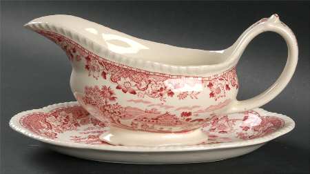 Seaforth Pink (Rope Edge, Scallop) Gravy Boat & Underplate