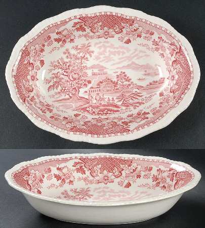 Seaforth Pink (Rope Edge, Scallop) 9" Oval Vegetable Bowl