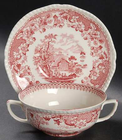 Seaforth Pink (Rope Edge, Scallop) Flat Cream Soup Bowl & Saucer Set