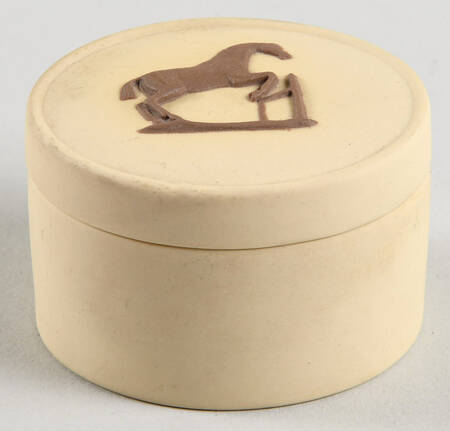 Taupe on Cane Jasperware Mini Oval Box & Lid