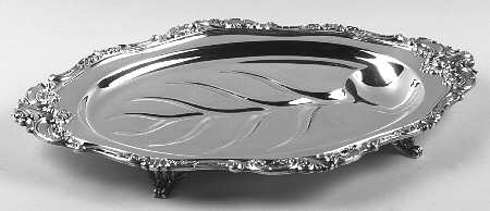 Baroque (Silverplate, Hollowware, Older) Medium Platter Footed Meat Platter with Well