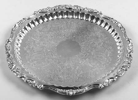 Baroque (Silverplate, Hollowware, Older) 15" 3-Toed Silverplate Round Tray