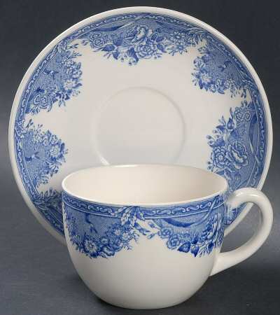 Salem College Blue Flat Cup & Saucer Set