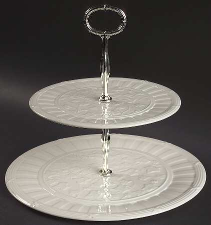 Classic Garden 2 Tiered Serving Tray (Handled Cake&Dessert Plate)
