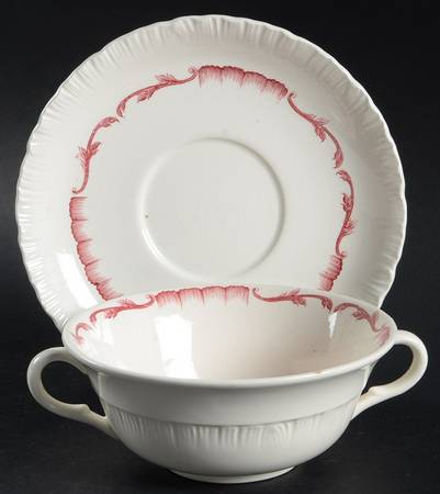 Salvator Red Flat Cream Soup Bowl & Saucer Set