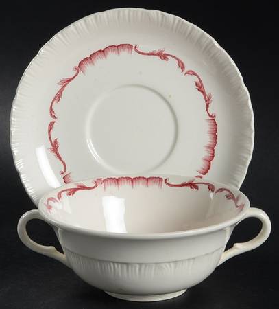 Salvator Red Flat Cream Soup Bowl & Saucer Set