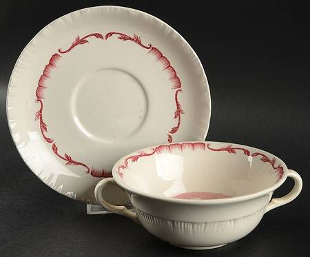 Salvator Red Flat Cream Soup Bowl & Saucer Set