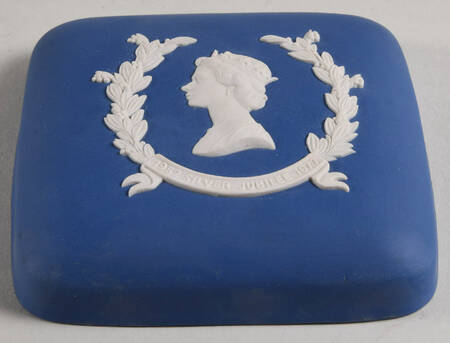 Queen Elizabeth on Royal Blue Jasperware Lid for Square Box