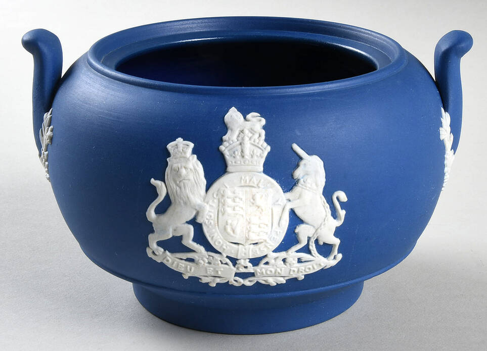 Queen Elizabeth on Royal Blue Jasperware Sugar Bowl No Lid