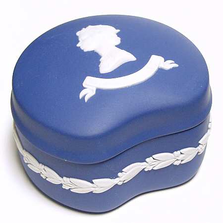 Queen Elizabeth on Royal Blue Jasperware Bean Box & Lid