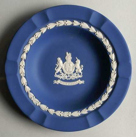 Queen Elizabeth on Royal Blue Jasperware Executive Ashtray