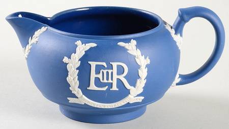 Queen Elizabeth on Royal Blue Jasperware Creamer