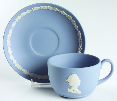 Queen Elizabeth II on Lavender Jasperware Flat Cup & Saucer Set