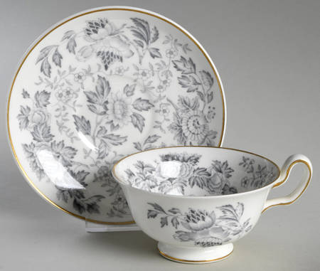 Avon Gray (Gold) Flat Cup & Saucer Set