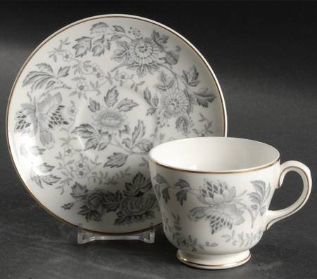 Avon Gray (Gold) Flat Cup & Saucer Set