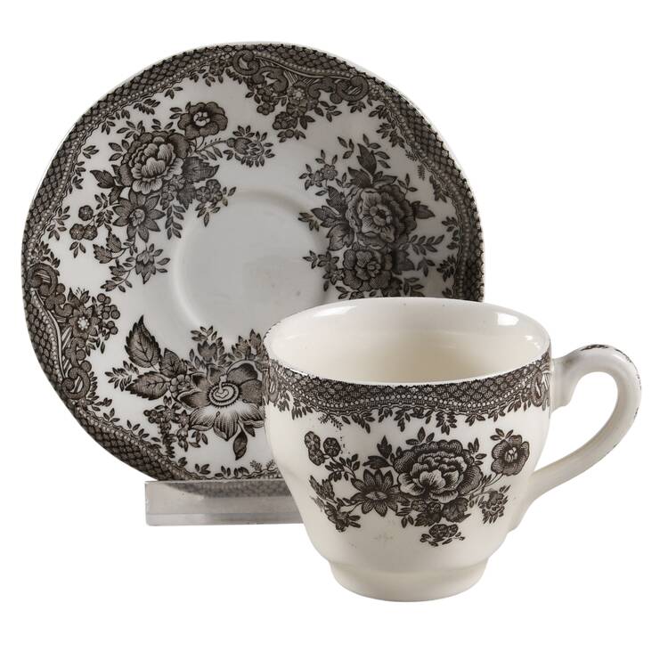 Asiatic Pheasant Black Flat Demitasse Cup & Saucer Set