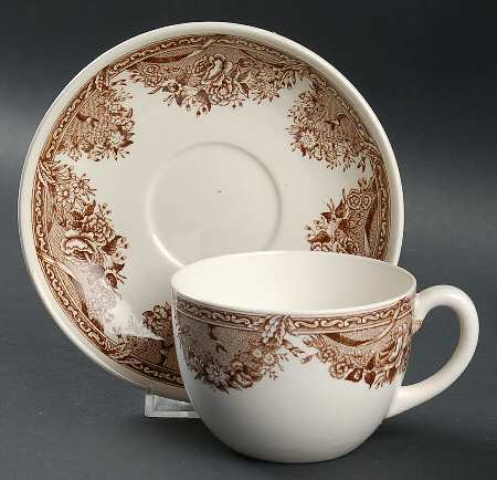 Salem College Brown Flat Cup & Saucer Set