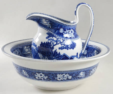 Fallow Deer Blue (No Trim) 128 Oz Pitcher and Bowl Set