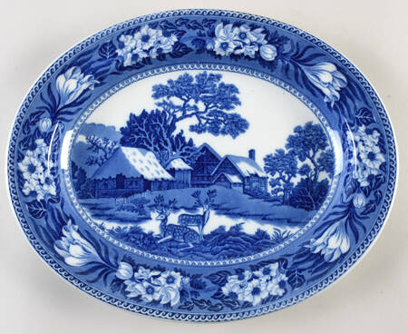 Fallow Deer Blue (No Trim) 12" Oval Serving Platter