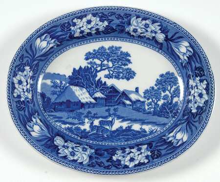 Fallow Deer Blue (No Trim) 9" Oval Serving Platter