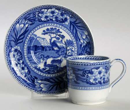 Fallow Deer Blue (No Trim) Flat Demitasse Cup & Saucer Set