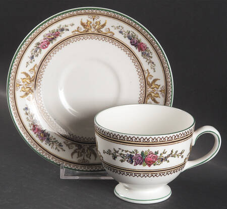 Columbia White (No Medallion, Green Trim) Footed Cup & Saucer Set