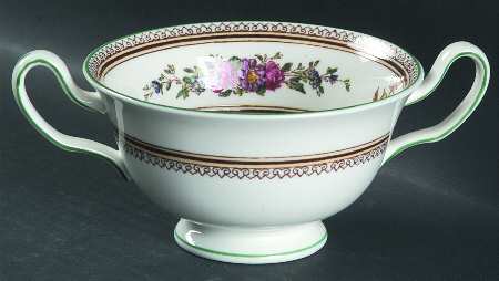 Columbia White (No Medallion, Green Trim) Footed Cream Soup Bowl