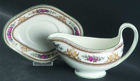 Columbia White (No Medallion, Green Trim) Gravy Boat & Underplate
