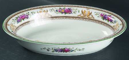 Columbia White (No Medallion, Green Trim) 10" Oval Vegetable Bowl