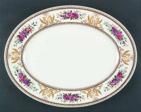 Columbia White (No Medallion, Green Trim) 17" Oval Serving Platter