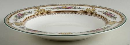 Columbia White (No Medallion, Green Trim) Large Rim Soup Bowl