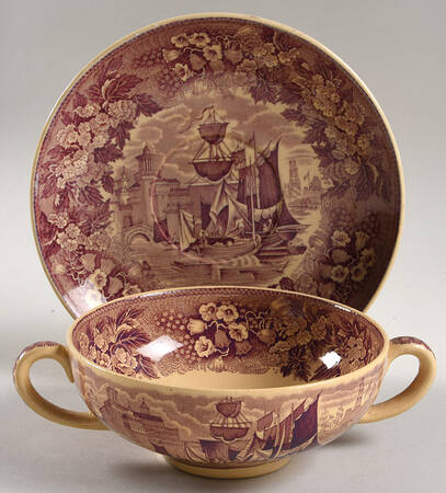 Ferrara Plum (Tan Body, No Trim) Cream Soup Bowl & Saucer Set