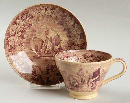 Ferrara Plum (Tan Body, No Trim) Footed Cup & Saucer Set